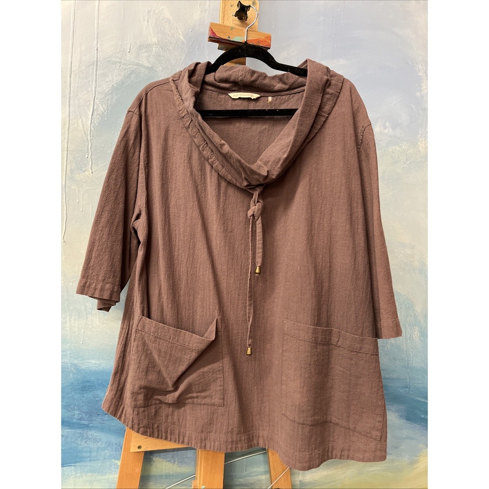 Soft surroundings Brown canvas Lagenlook Oversize Pocket shirt Large
